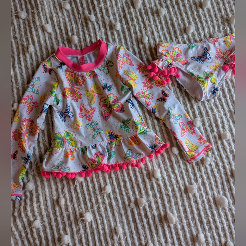 Betsey Johnson Pink and White Butterfly Swimsuit-size 5T